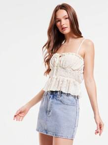 WESTFADE Florales Spitzen-Trägertop mit Schleife, geraffter Taille, Rüschen-Peplum, ärmellos, im Western-Boho-Cowgirl-Stil, für Country-Konzerte im Sommer, 4. Juli Feiern, Strandurlaub