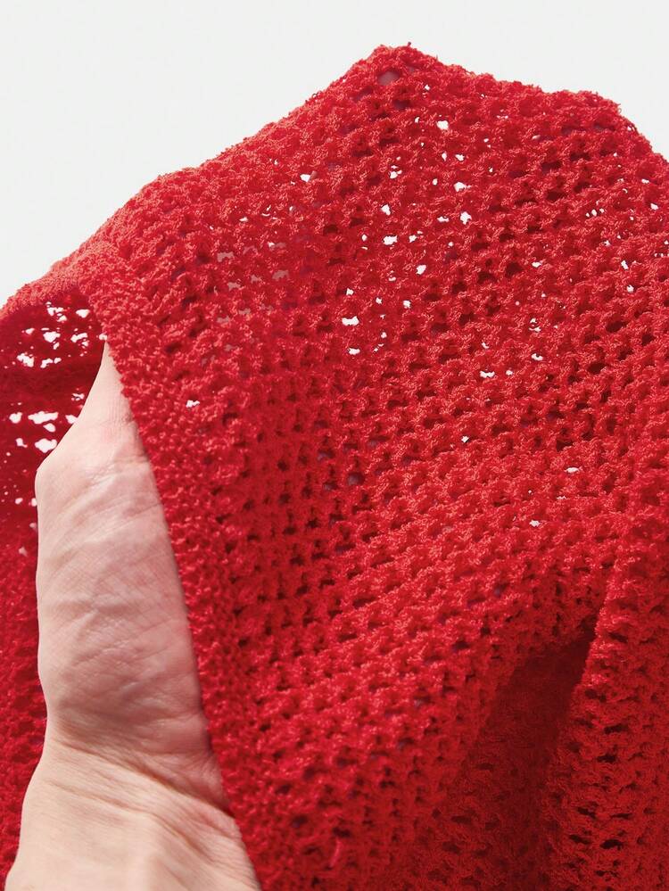 SHEIN Maija Red Crochet 3D Floral Decor Sleeveless Casual Vacation Holiday Basic Vest Top For Women,Fall Women Clothes,Halloween