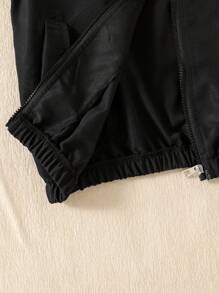 SHEIN Mirajuku 青少年男孩休闲纯色连帽夹克 - 黑色 - 查看 4