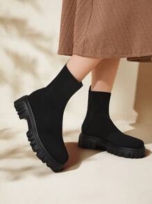CUCCOO BASICS 女士鞋时尚简约针织厚底袜黑色靴子夏季度假鞋夏季促销返校鞋大学生鞋圣诞节秋季新年假期