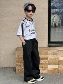 Dazy Kids 青少年男童秋季针织弹力腰字母刺绣长裤 - 黑色 - 查看 3