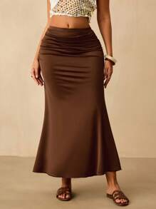 SHEIN VCAY 加大码女款棕色修身针织裙，闪亮波西米亚度假裙，适合夏季和秋季，度假海滩度假夏季城市休闲，波西米亚风格，欧洲夏季岛屿度假蜜月旅行机场外出，乡村音乐会老钱 - 摩卡棕 - 查看 6