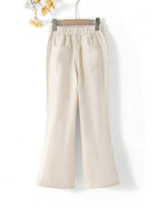 青少年女孩休闲喇叭牛仔裤，带有彩色心形刺绣装饰，时尚舒适，适合所有季节、度假、夏季、旅行 - 米色 - 查看 4