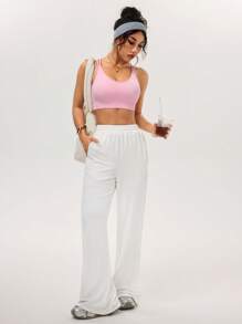 SHEIN Sports Women's Versatile Casual Sports Running Outdoor Long Pants, Summer - White - View 6