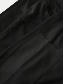 SHEIN 青少年女孩 2 件套纯色修身运动短裤，舒适口袋设计，适合日常锻炼、健身、跑步、户外活动、夏季 - 黑色 - 查看 4