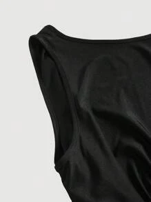 SHEIN MOD 大码女式低背黑色蝴蝶结连衣长裙 - 黑色 - 查看 4