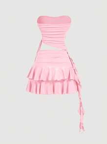 SHEIN MOD Set de 2 piezas Atuendo de mujer con flor 3D rosa y lindas, outfit para el Día de San Valentín, ropa para una cita