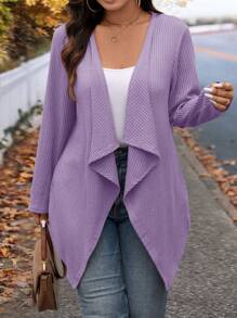 SHEIN LUNE Plus Size Fashion Asymmetrical Collar Design Long Knit Cardigan For Going Out And Work,Fall Women Clothes Winter Autumn - Mauve Purple - View 4