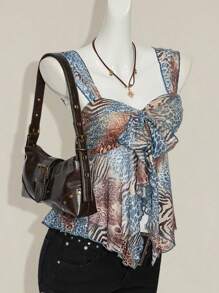 SHEIN ICON Áo ba lỗ nữ họa tiết da báo cổ điển viền bất đối xứng - Nhiều màu - Xem 6