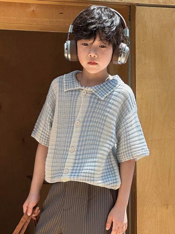 DAZY Tween Boys Collared Short Sleeve Sweater, For Fall, Back To School Clothes