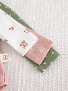 Cozy Pixies 3er Set Baby Mädchen Blumen Muster Weich Gestrickt Rundhals Kurzarm Volant Druckknopf Schlafanzug Set Grafik Herbst Winter