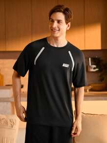 Manfinity Underwear&Sleepwear Basics Herren Kurz Arm Lässig Lounge T-Shirt mit Buchstaben Muster