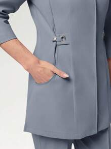 Scrubzie 2pcs Women /Nursing Scrub Uniform Set - Long Sleeve Shirt And 3/4 Length Pants