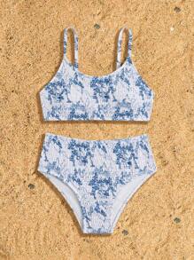 Tween Girl All Over Print Beach Vacation Swimsuit Set - Multicolor - View 4