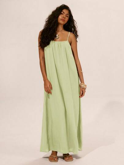 Musera Resort 亚麻细肩带宽松连衣长裙罩衫 春夏伊比沙岛假日可爱浪漫节日度假沙滩装海滩秋冬圣诞