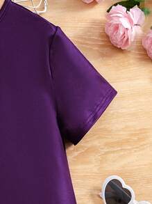 SHEIN Tween Girl Loose Casual Round Neck Cartoon Print Short Sleeve Pullover Dress - Purple - View 5