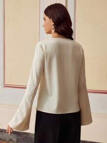 ZEYLAH Women's Solid Color Draped Neck Split Sleeve Elegant Blouse Fall Cloth For Women - Apricot - View 4
