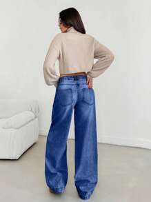 EURMUSE 复古水洗宽松低腰阔腿牛仔裤 - 深色水洗藍 - 查看 2