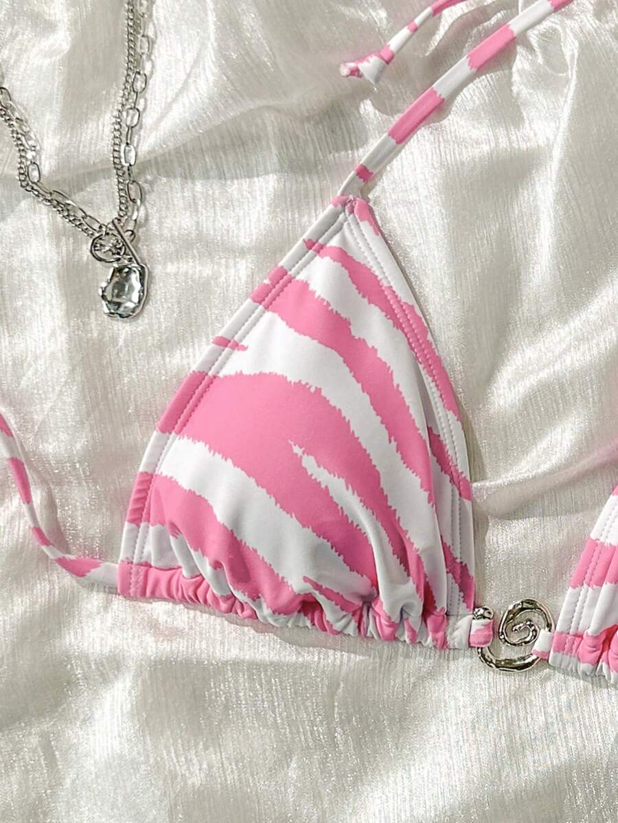 Swim Vcay Women's Contrast Color Print Bikini Top For Summer Beach Vacation