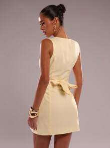 SHEIN BAE Summer Butter Yellow Minimalist Mini Dress Is Suitable For Commuting Leisure, Daily Street, Going Out, Gathering, Girlfriends Gathering, Party, Work Dress,Teacher Outfits For Women - Yellow - View 2
