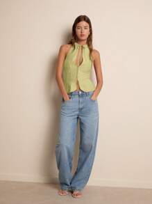 Nöista Top ajustado de cuello halter con detalle de lazo en el cuello - Eleva tu look de verano con esta pieza destacada para tu día