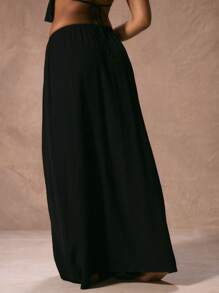 Musera Resort 低腰抽绳飘逸长裙沙滩罩衫度假春夏优雅性感伊比沙岛风情春夏波西米亚黑色假日毕业舞会 - 黑色 - 查看 3