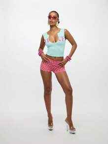 SUMWON WOMEN 女式缺口领短款背心夏季休闲无袖 - 藍色 - 查看 6