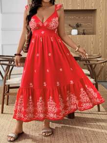 Weeklong 大码女式盖袖腰带花卉印花连衣裙，夏季女装