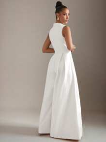 Hauture 超宽腿拉链前无袖连体裤 - 白色 - 查看 4