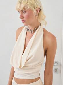 COUREZ Backless Cowl Neck Top /Y2K Street Wear Summer Tops Vacation Vintage - White - View 4