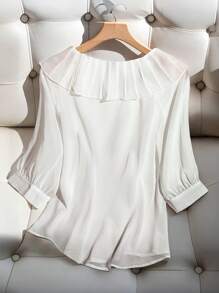 SHEIN Clasi Women's Woven Casual Holiday Summer Sheer Blouse Top - White - View 2