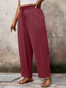 SHEIN VCAY Plus Size Solid Color Cone Pants, Casual Vacation