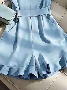 SHEIN Clasi 女士优雅度假夏季浪漫连体衣 - 藍色 - 查看 5