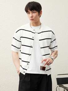 Manfinity CasualKnits Men's Striped Single-Breasted Short Sleeve Casual Knit Top - Multicolor - View 5