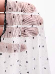 Dazy Plus Plus Size Women Contrast Color Patchwork Stand Collar Mesh Polka Dot Top Sheer Blouse T-Shirt