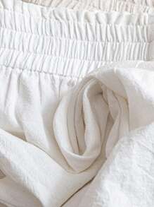 SHEIN LUNE 3条装女士休闲弹力腰短裤套装，白色棉质、杏色亚麻、黑白条纹短裤，舒适面料，适合日常休闲穿着，春夏皆宜。 - 彩色 - 查看 5