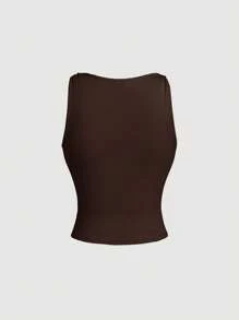 SHEIN MOD Rhinestone Twist Detail Coffee Tank Top - Coffee Brown - View 2