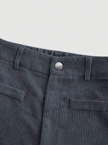 SHEIN MOD Pantalones de pana de unicolor vintage y estilo simple para mujer talla grande, pantalones grises para mujer, pantalones anchos para mujer