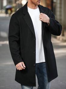 Manfinity Homme Plus Size Men's Solid Color Simple Fashionable Casual Overcoat, Everyday Wear - Black - View 4