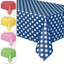 1 块桌布，圆点桌布一次性塑料防水野餐桌布，生日派对、感恩节、婚礼、烧烤、毕业典礼、野餐的桌布