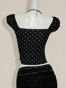 SHEIN ICON Camiseta ajustada de cuello cuadrado con lunares retro sexy