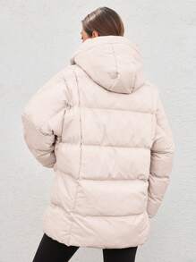 RueChic Zip Up Hooded Puffer Coat - White - View 2