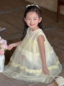 DAZY Girls (Small) Summer Heavily Embroidered Mesh Banquet/Birthday Midi Dress