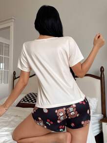 2pcs Bear Letter Print Pajama Set Cute Pajama Set Cute Sleepwear Teddy Bear Pajama Set Women Summer Pajama - Multicolor - View 2