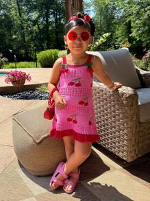 少女樱桃提花镂空针织连衣裙 - 彩色 - 查看 6