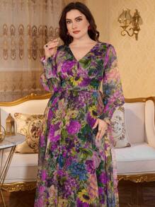 Modelyn Đầm dài tay cổ chữ V thanh lịch sang trọng mới - Màu tím hoa cà - Xem 6