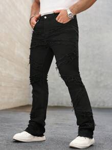 Manfinity Roghcode 男士休闲百搭纯色磨边牛仔裤