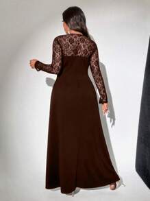 Grovea فستان كاجوال مقاس كبير، طراز بسيط للارتداء اليومي، عيد الحب - بني - مشاهدة 6