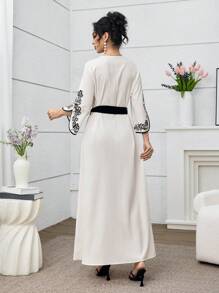 Yasmyna Women Floral Print V-Neck Split Sleeve Arabic Style Dress