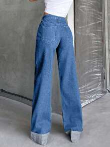 SHEIN Tall HIGH WAIST100%Cotton Rolled Up Wide Leg Jeans - Light Wash - View 2
